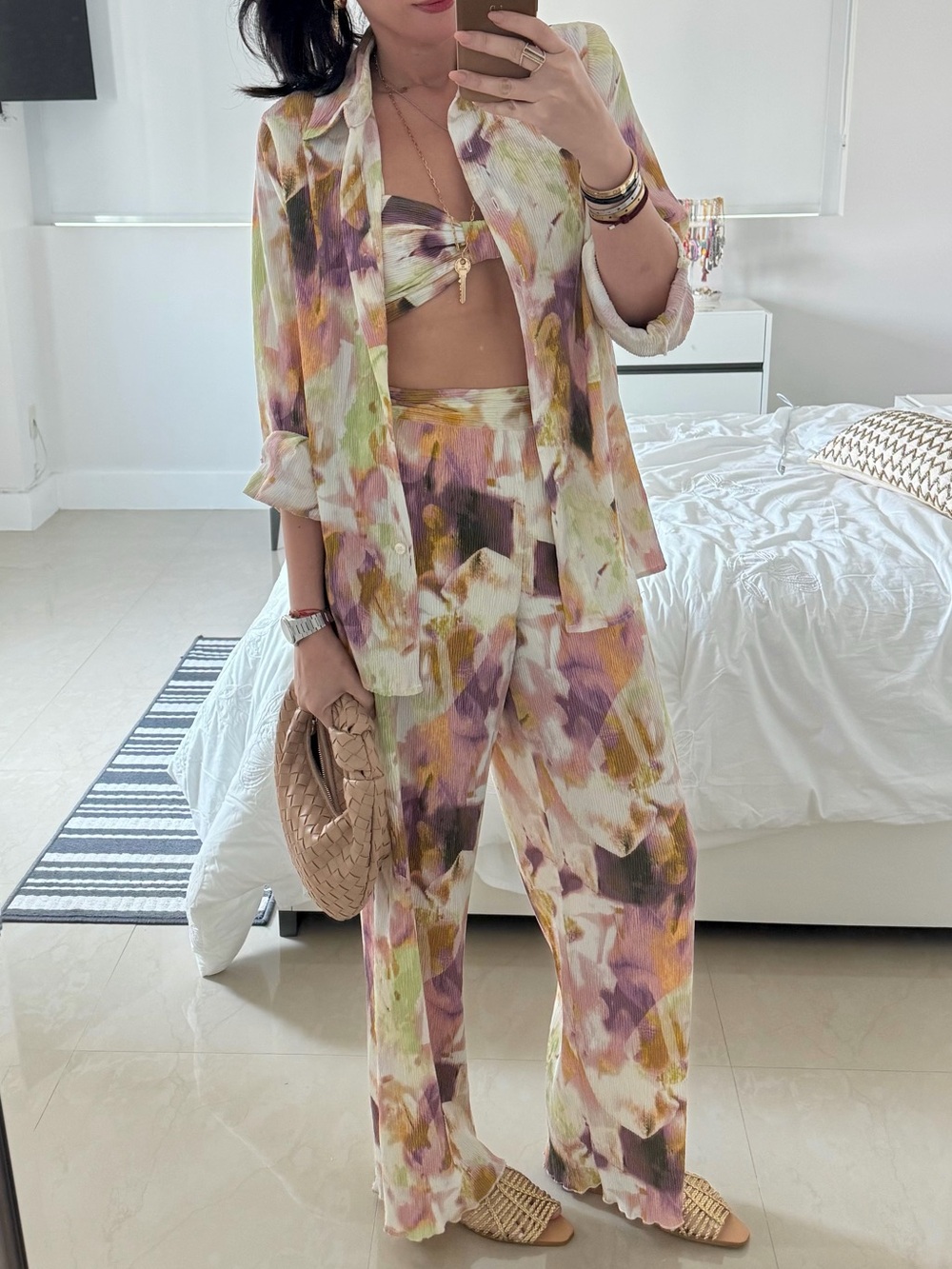 Forever 21 Pastel Multi Floral Wide-Leg Pants